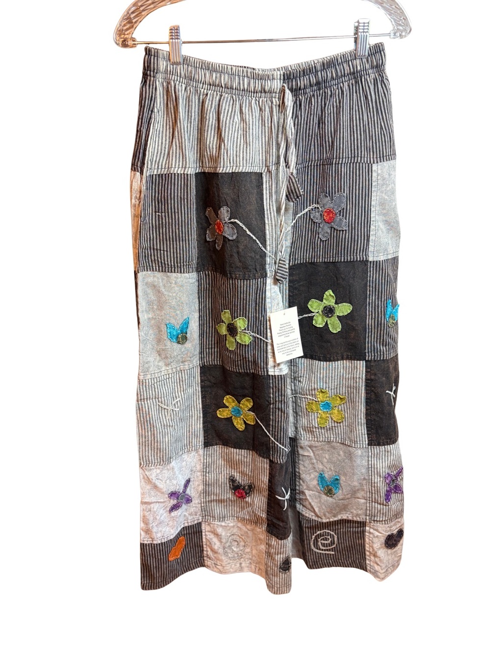 Rising Int Patchwork Embroidered Boho Wide Leg Pants Size Lg New